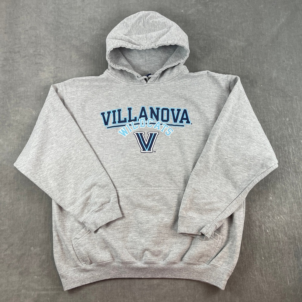 Villanova Wildcats Men Size L Gray Hoodie Pullover Graphic Logo NCAA Basketball